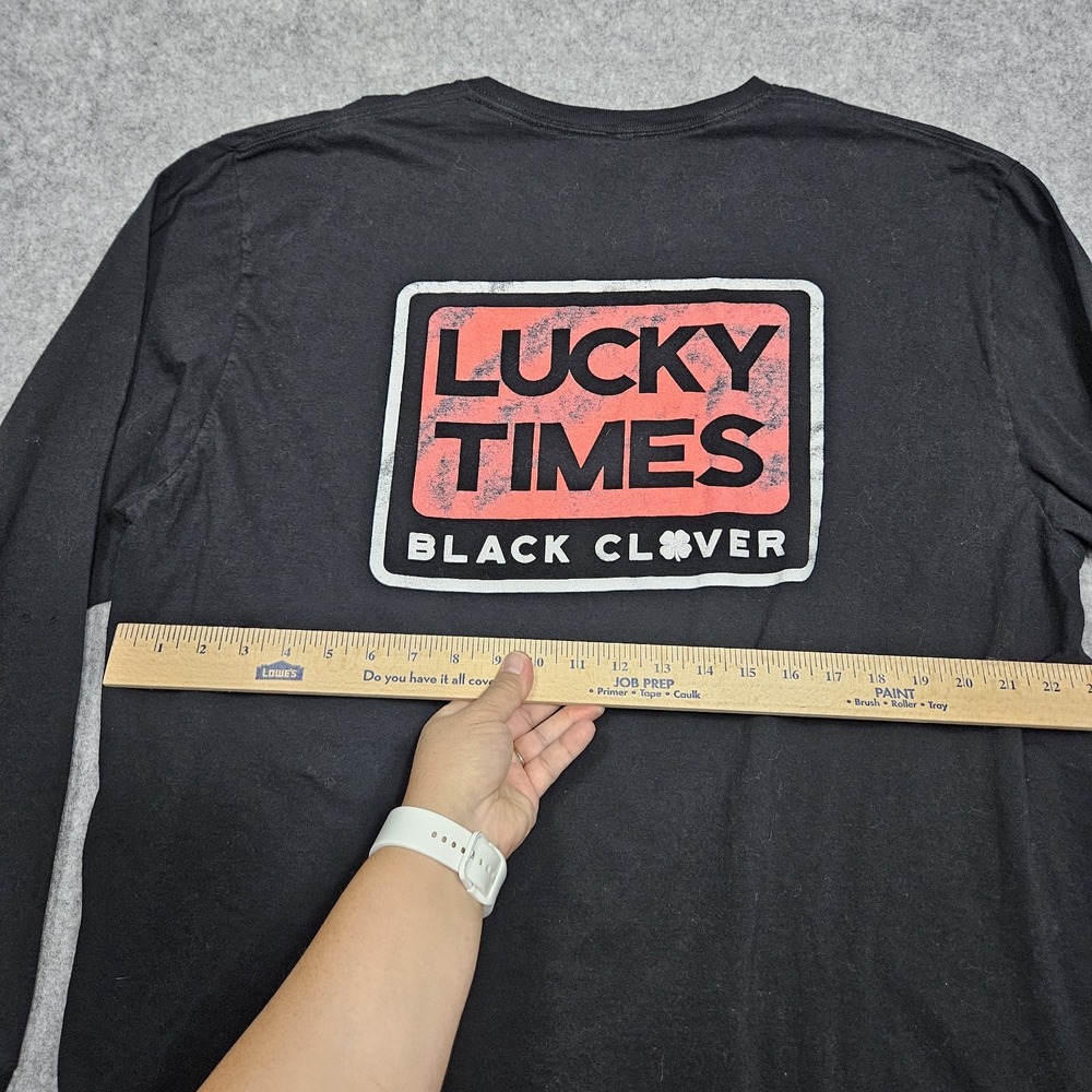 Black Clover Shirt Men XXL Black Long Sleeve‎ *see Pics (small Holes) - Picture 6 of 8